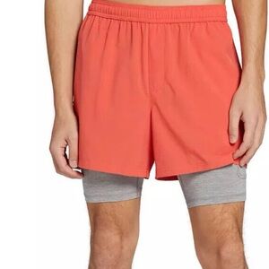 DSG Men's 2-in-1 Agility Shorts large lined red grey sport gym athletic‎ New